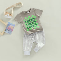 Load image into Gallery viewer, 2 Pieces Set Baby Kid Unisex Letters Print T-Shirts And Solid Color Pants Wholesale 221216615
