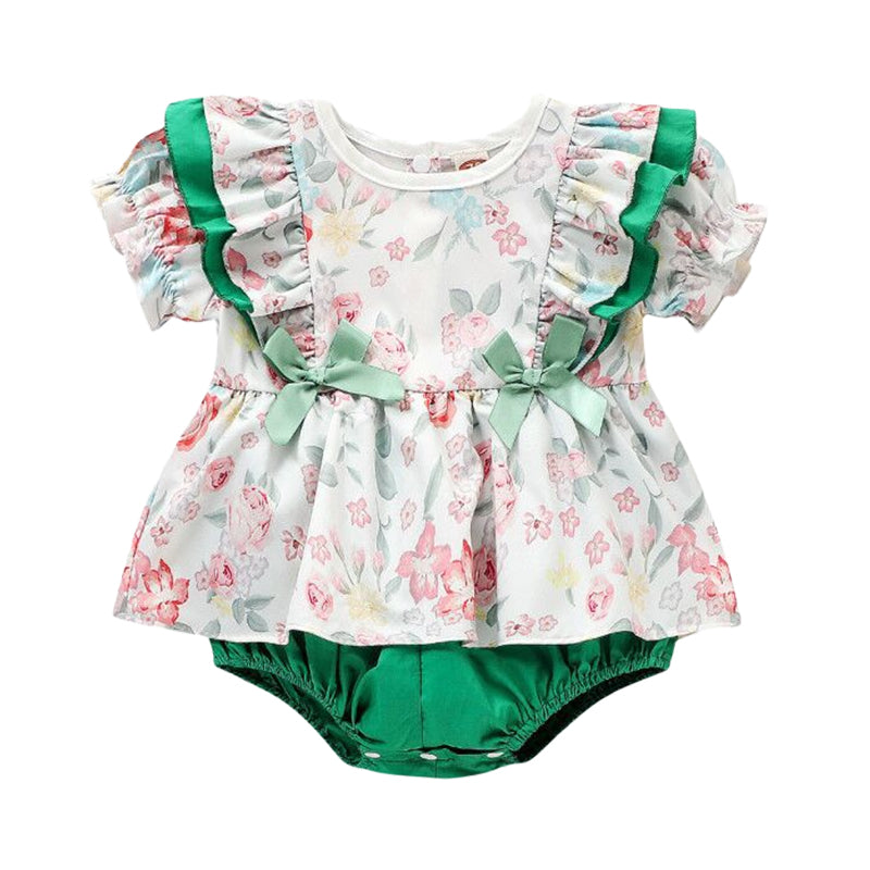 Baby Girls Flower Bow Print Rompers Wholesale 22121662