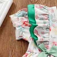 Load image into Gallery viewer, Baby Girls Flower Bow Print Rompers Wholesale 22121662
