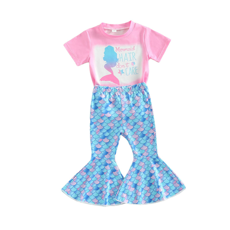 2 Pieces Set Baby Kid Girls Cartoon Print T-Shirts And Fish scales Pants Wholesale 221216623