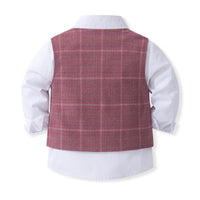 Load image into Gallery viewer, 3 Pieces Set Baby Kid Boys Dressy Party Checked Vests Waistcoats And Solid Color Bow Shirts And Pants Suits Wholesale 221216627
