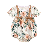 Load image into Gallery viewer, Baby Girls Flower Bow Print Rompers Wholesale 22121663
