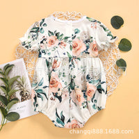 Load image into Gallery viewer, Baby Girls Flower Bow Print Rompers Wholesale 22121663
