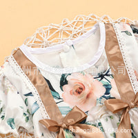 Load image into Gallery viewer, Baby Girls Flower Bow Print Rompers Wholesale 22121663
