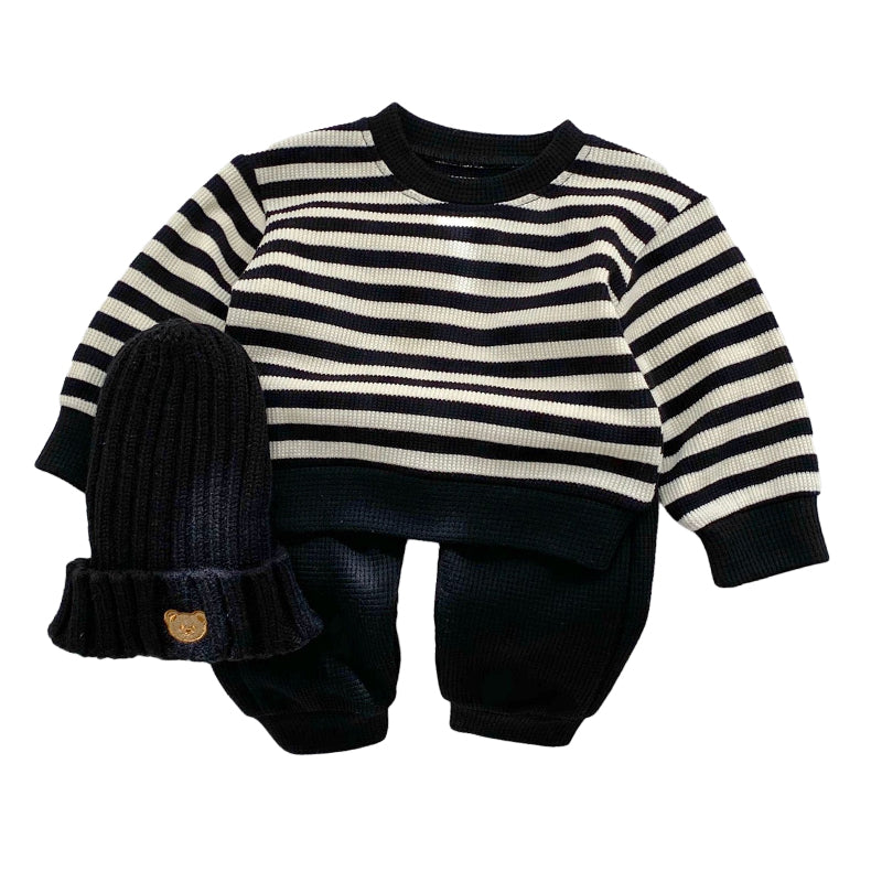 2 Pieces Set Baby Unisex Striped Hoodies Swearshirts And Solid Color Pants Wholesale 221216630