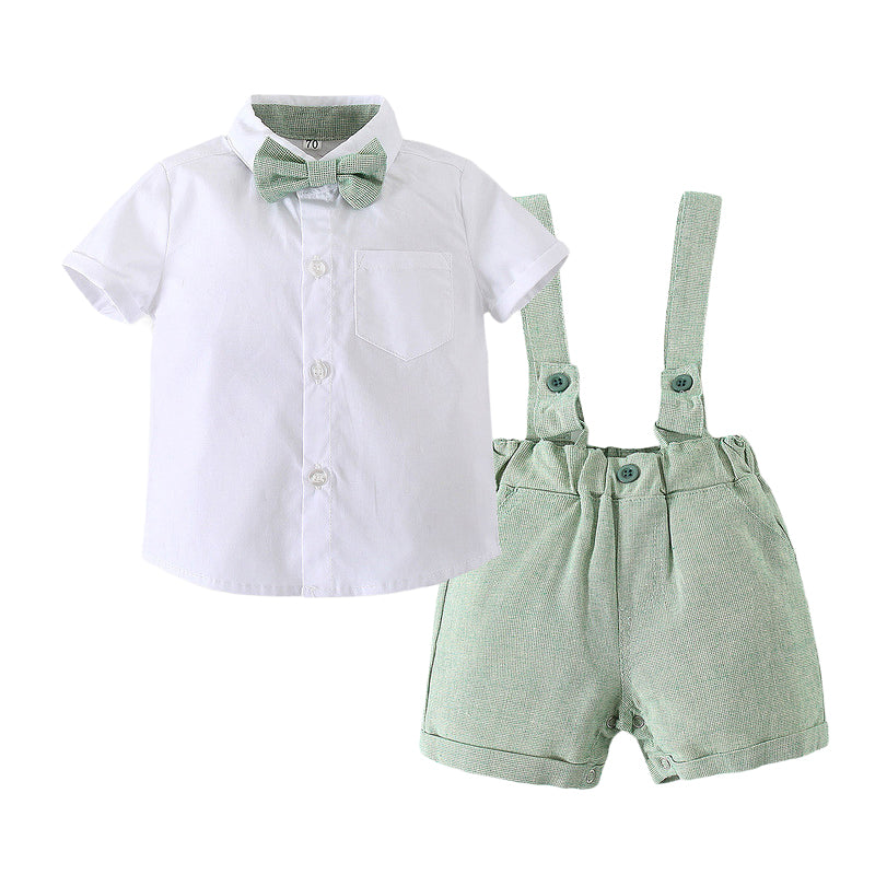 2 Pieces Set Baby Boys Dressy Solid Color Bow Shirts And Suits Jumpsuits Wholesale 221216634