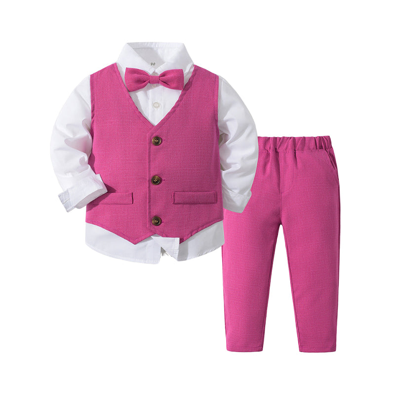 3 Pieces Set Baby Kid Boys Dressy Birthday Solid Color Vests Waistcoats And Bow Shirts And Pants Suits Wholesale 221216636