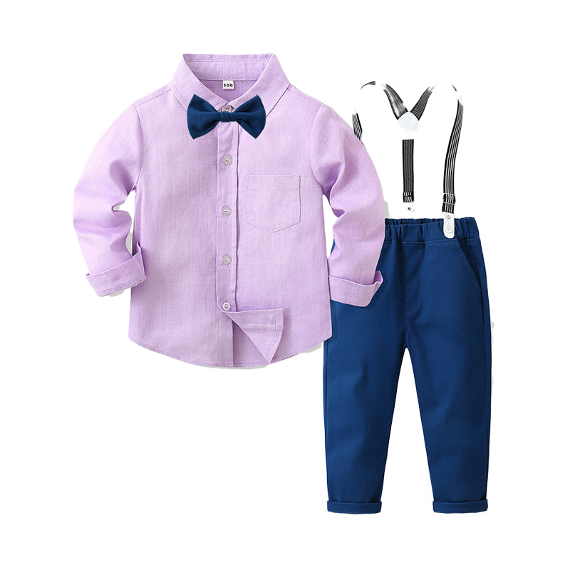 2 Pieces Set Baby Kid Boys Dressy Birthday Party Solid Color Bow Shirts And Jumpsuits Wholesale 221216640