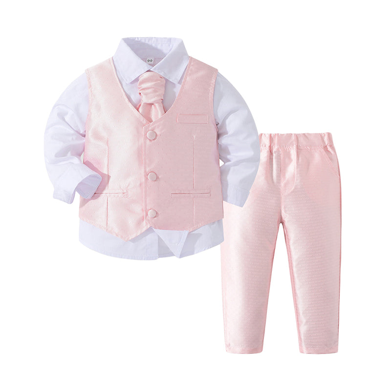 3 Pieces Set Baby Kid Boys Dressy Birthday Party Solid Color Bow Shirts Vests Waistcoats And Pants Wholesale 221216641