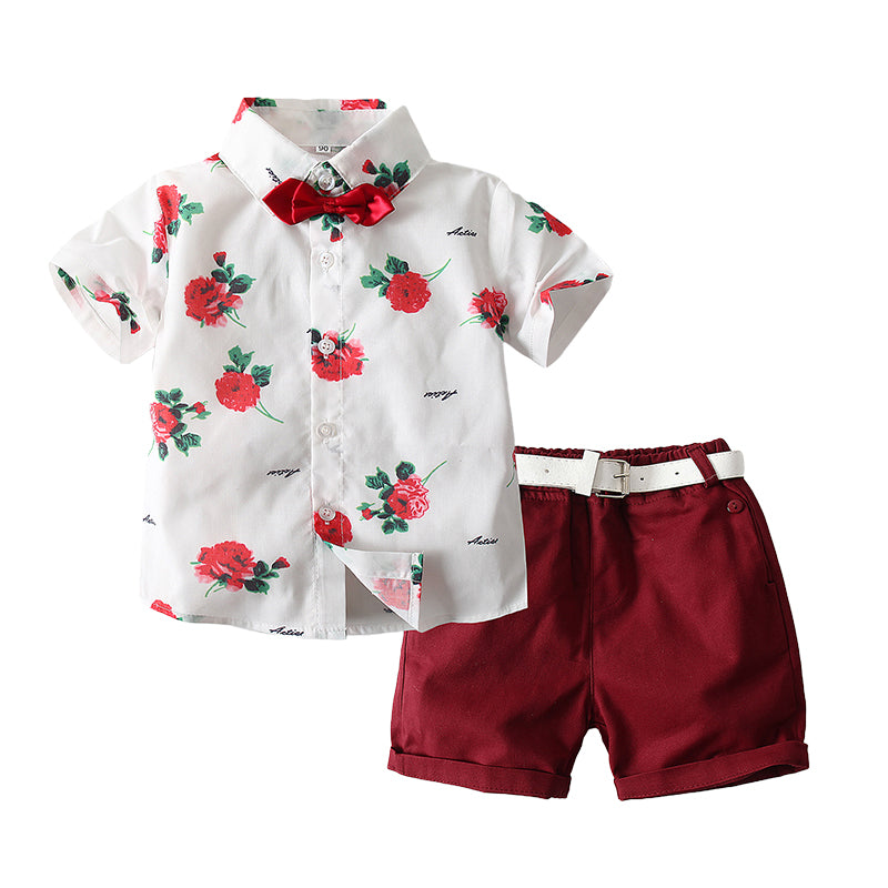 2 Pieces Set Baby Kid Boys Dressy Birthday Party Bow Print Shirts And Solid Color Shorts Wholesale 221216642