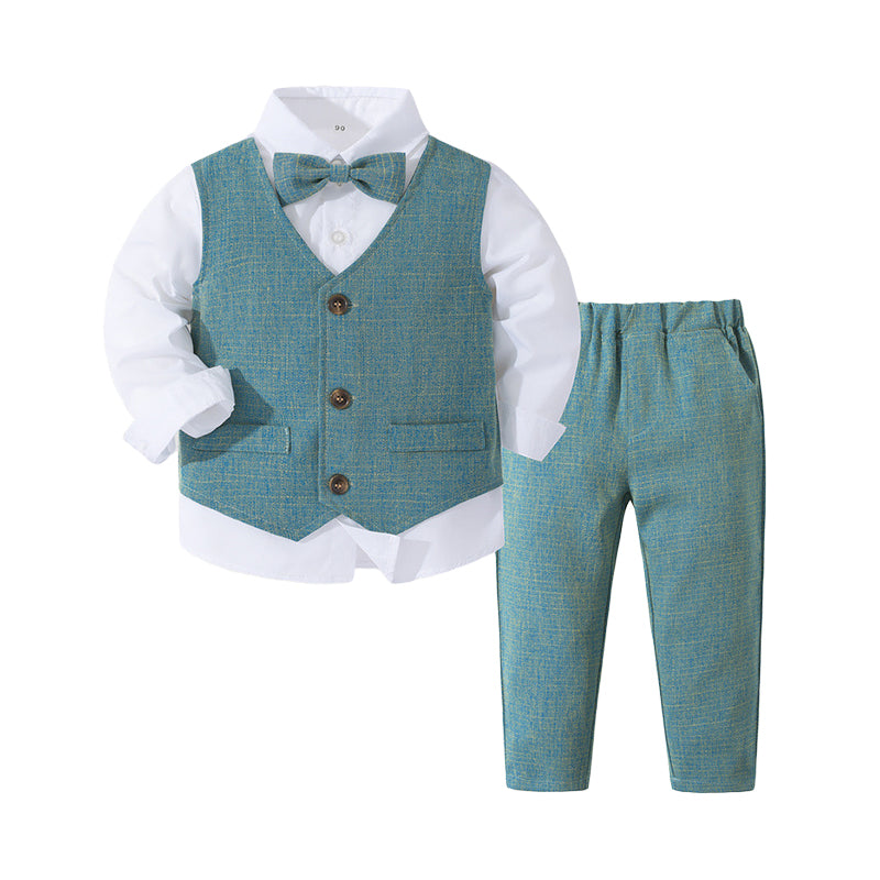 2 Pieces Set Baby Kid Boys Birthday Party Color-blocking Checked Bow Shirts And Pants Wholesale 221216648
