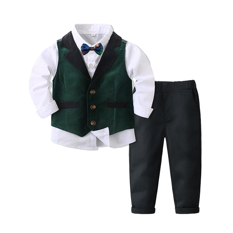3 Pieces Set Baby Kid Boys Birthday Party Solid Color Bow Shirts Color-blocking Vests Waistcoats And Pants Wholesale 221216651