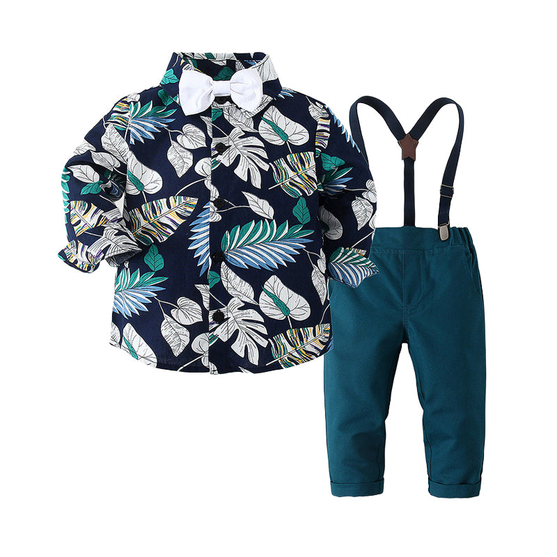 2 Pieces Set Baby Kid Boys Birthday Party Tropical Bow Shirts And Solid Color Jumpsuits Wholesale 221216654