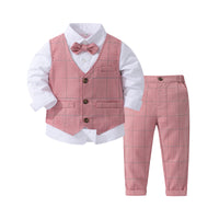 Load image into Gallery viewer, 3 Pieces Set Baby Kid Boys Birthday Party Solid Color Bow Shirts Checked Vests Waistcoats And Pants Wholesale 221216655
