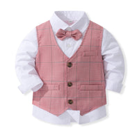 Load image into Gallery viewer, 3 Pieces Set Baby Kid Boys Birthday Party Solid Color Bow Shirts Checked Vests Waistcoats And Pants Wholesale 221216655
