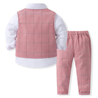 Load image into Gallery viewer, 3 Pieces Set Baby Kid Boys Birthday Party Solid Color Bow Shirts Checked Vests Waistcoats And Pants Wholesale 221216655
