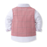 Load image into Gallery viewer, 3 Pieces Set Baby Kid Boys Birthday Party Solid Color Bow Shirts Checked Vests Waistcoats And Pants Wholesale 221216655
