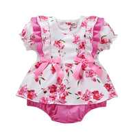Load image into Gallery viewer, Baby Girls Flower Bow Print Rompers Wholesale 22121673
