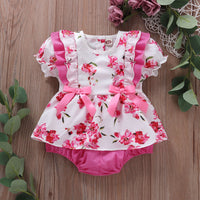Load image into Gallery viewer, Baby Girls Flower Bow Print Rompers Wholesale 22121673
