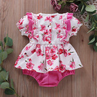 Load image into Gallery viewer, Baby Girls Flower Bow Print Rompers Wholesale 22121673
