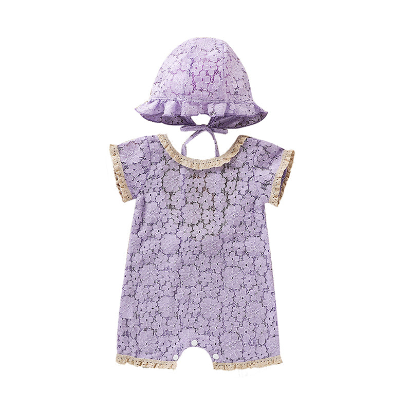 Baby Girls Flower Bow Lace Rompers Accessories Hats Wholesale 22121679