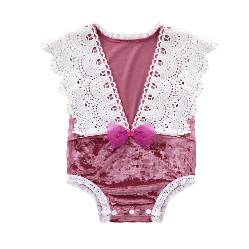 Baby Girls Bow Lace Rompers Wholesale 22121681