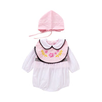 Load image into Gallery viewer, 3 Pieces Set Baby Girls Embroidered Rompers Solid Color Hats And Flower Others accessories Wholesale 22121688
