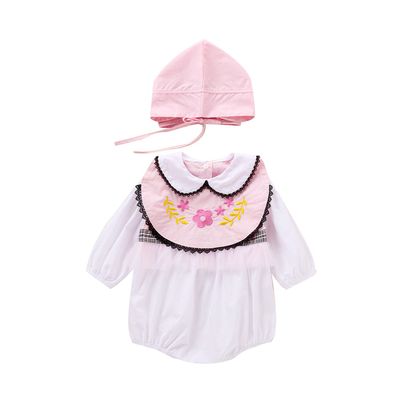 3 Pieces Set Baby Girls Embroidered Rompers Solid Color Hats And Flower Others accessories Wholesale 22121688