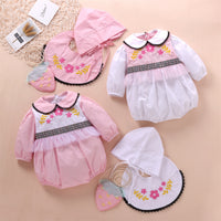 Load image into Gallery viewer, 3 Pieces Set Baby Girls Embroidered Rompers Solid Color Hats And Flower Others accessories Wholesale 22121688
