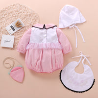 Load image into Gallery viewer, 3 Pieces Set Baby Girls Embroidered Rompers Solid Color Hats And Flower Others accessories Wholesale 22121688
