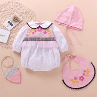 Load image into Gallery viewer, 3 Pieces Set Baby Girls Embroidered Rompers Solid Color Hats And Flower Others accessories Wholesale 22121688
