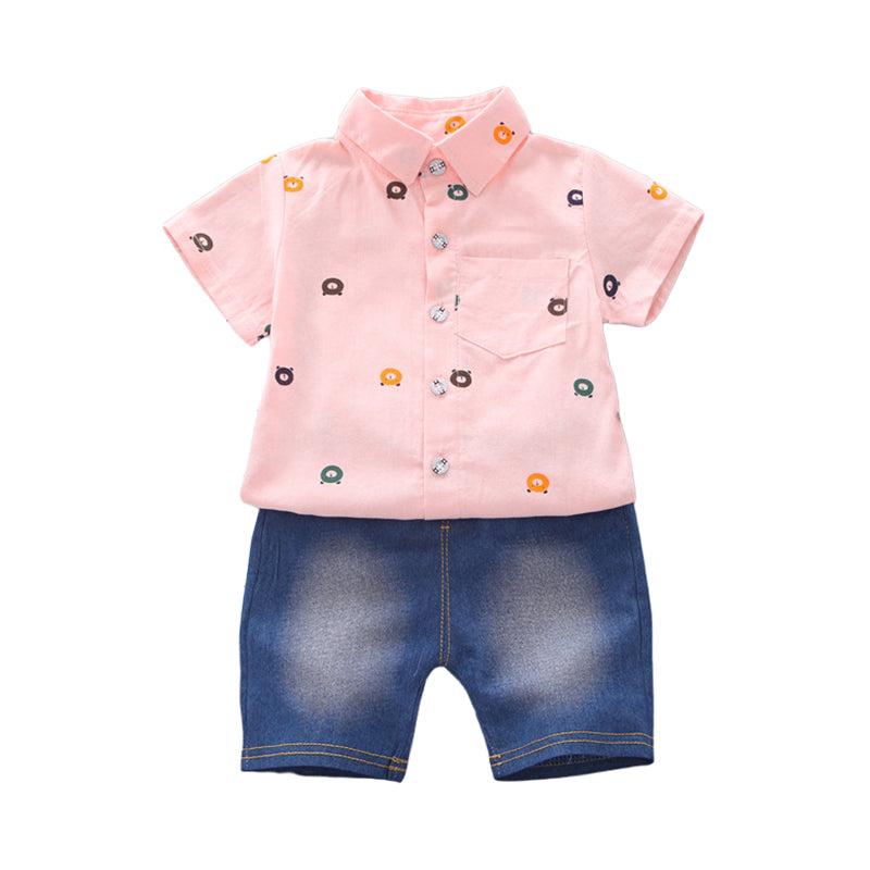 2 Pieces Set Baby Kid Boys Animals Cartoon Print Shirts And Color-blocking Shorts Wholesale 22122002