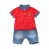 Load image into Gallery viewer, 2 Pieces Set Baby Kid Boys Plant Print Polo Shirts And Solid Color Shorts Wholesale 22122005
