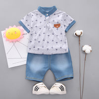 Load image into Gallery viewer, 2 Pieces Set Baby Kid Boys Plant Print Polo Shirts And Solid Color Shorts Wholesale 22122005
