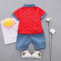 Load image into Gallery viewer, 2 Pieces Set Baby Kid Boys Plant Print Polo Shirts And Solid Color Shorts Wholesale 22122005
