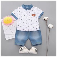 Load image into Gallery viewer, 2 Pieces Set Baby Kid Boys Plant Print Polo Shirts And Solid Color Shorts Wholesale 22122005

