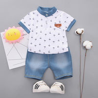 Load image into Gallery viewer, 2 Pieces Set Baby Kid Boys Plant Print Polo Shirts And Solid Color Shorts Wholesale 22122005
