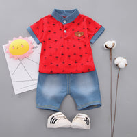 Load image into Gallery viewer, 2 Pieces Set Baby Kid Boys Plant Print Polo Shirts And Solid Color Shorts Wholesale 22122005
