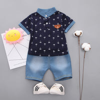 Load image into Gallery viewer, 2 Pieces Set Baby Kid Boys Plant Print Polo Shirts And Solid Color Shorts Wholesale 22122005
