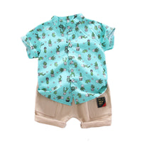 Load image into Gallery viewer, 2 Pieces Set Baby Kid Boys Plant Print Shirts And Letters Shorts Wholesale 22122010
