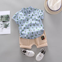 Load image into Gallery viewer, 2 Pieces Set Baby Kid Boys Plant Print Shirts And Letters Shorts Wholesale 22122010
