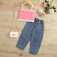 Load image into Gallery viewer, 2 Pieces Set Baby Kid Girls Color-blocking Tank Tops And Ripped Pants Wholesale 221220121
