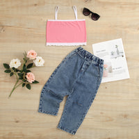Load image into Gallery viewer, 2 Pieces Set Baby Kid Girls Color-blocking Tank Tops And Ripped Pants Wholesale 221220121
