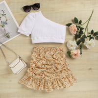 Load image into Gallery viewer, 2 Pieces Set Baby Kid Girls Solid Color Tops And Flower Print Skirts Wholesale 221220122
