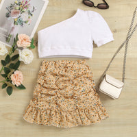 Load image into Gallery viewer, 2 Pieces Set Baby Kid Girls Solid Color Tops And Flower Print Skirts Wholesale 221220122
