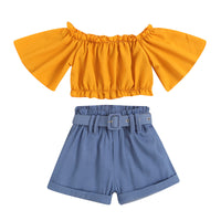 Load image into Gallery viewer, 2 Pieces Set Baby Kid Girls Solid Color Tops And Shorts Wholesale 221220125
