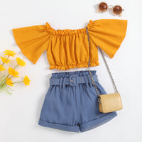Load image into Gallery viewer, 2 Pieces Set Baby Kid Girls Solid Color Tops And Shorts Wholesale 221220125
