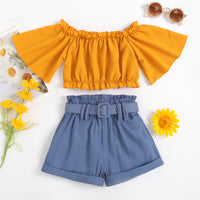 Load image into Gallery viewer, 2 Pieces Set Baby Kid Girls Solid Color Tops And Shorts Wholesale 221220125
