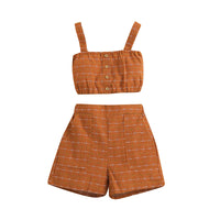 Load image into Gallery viewer, 2 Pieces Set Baby Kid Girls Checked Tank Tops And Shorts Wholesale 221220126

