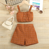 Load image into Gallery viewer, 2 Pieces Set Baby Kid Girls Checked Tank Tops And Shorts Wholesale 221220126
